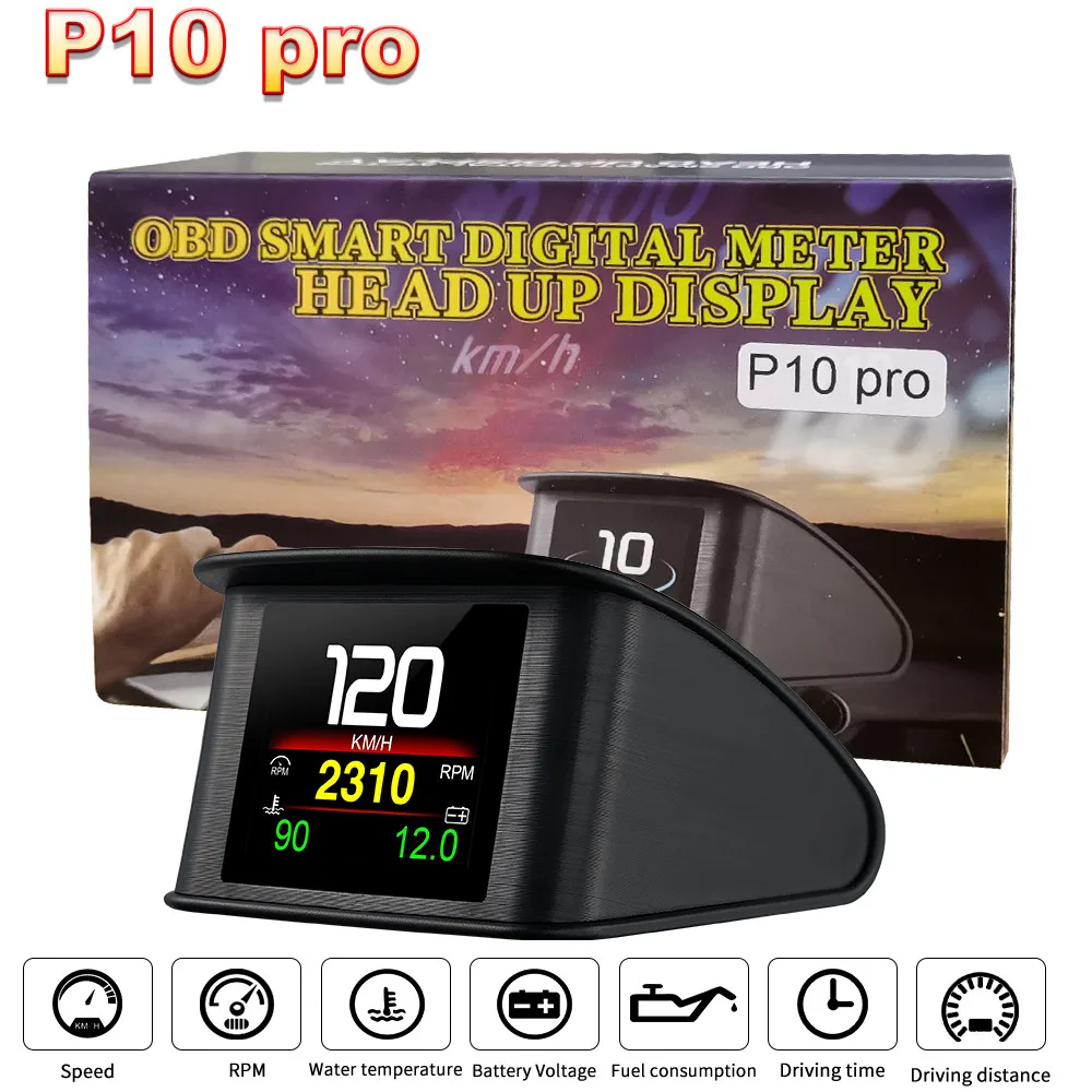 P10 pro head up display on-board computador carro digital obd2 quilometragem obd condução computador display velocímetro medidor de temperatura