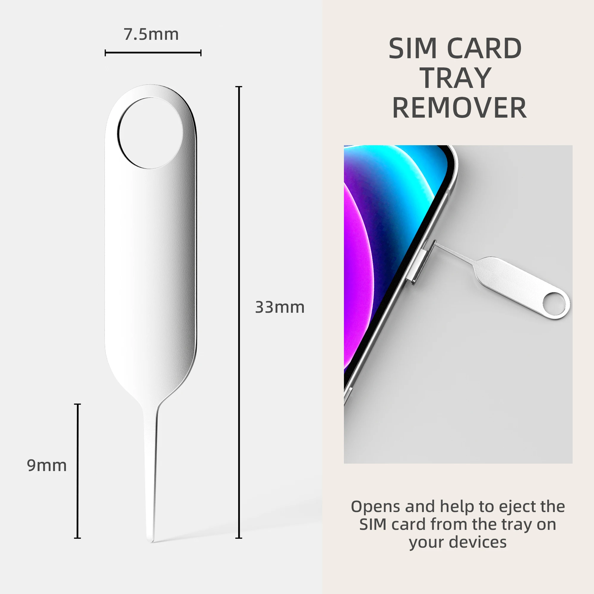 SIMカードトレイ、イジェクトピン取り外しツール、すべてのiPhone、Samsung、その他のスマートフォンに適しています、白、10パック