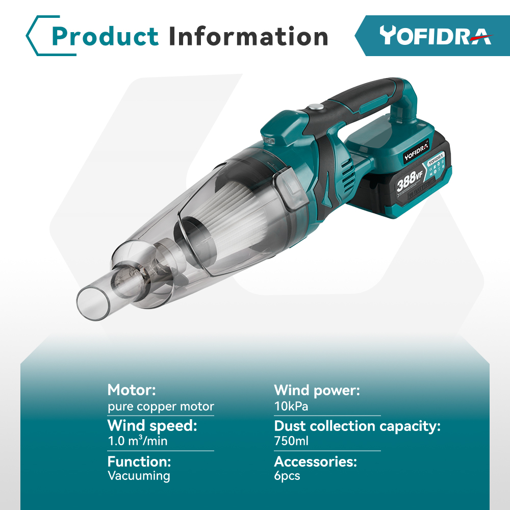 YOFIDRA 1500W Aspirapolvere Elettrico Cordless Multi-funzione Pulitore Palmare Pulizia Polvere di Neve Strumento per 21V 18V Batteria
