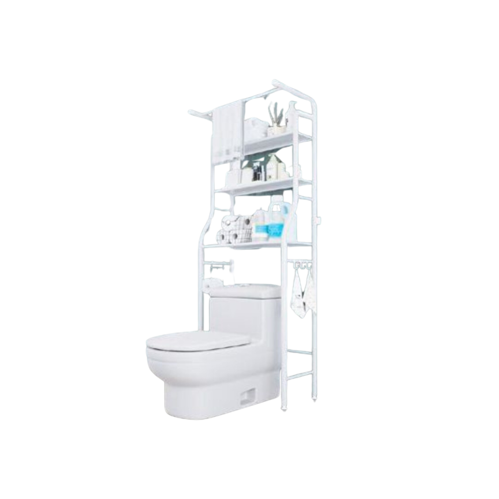 Estantería metal multiuso sobre inodoro o lavadora, aprovecho de espacio, organización de hogar