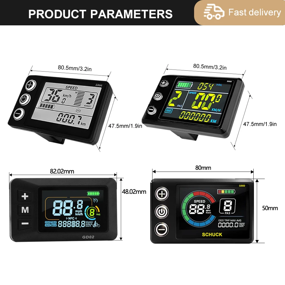 Three-Mode Ebike Controller 17A 26A 30A 40A 36V/48V with Learning Function S866 LCD Display 350W-1000W Motor