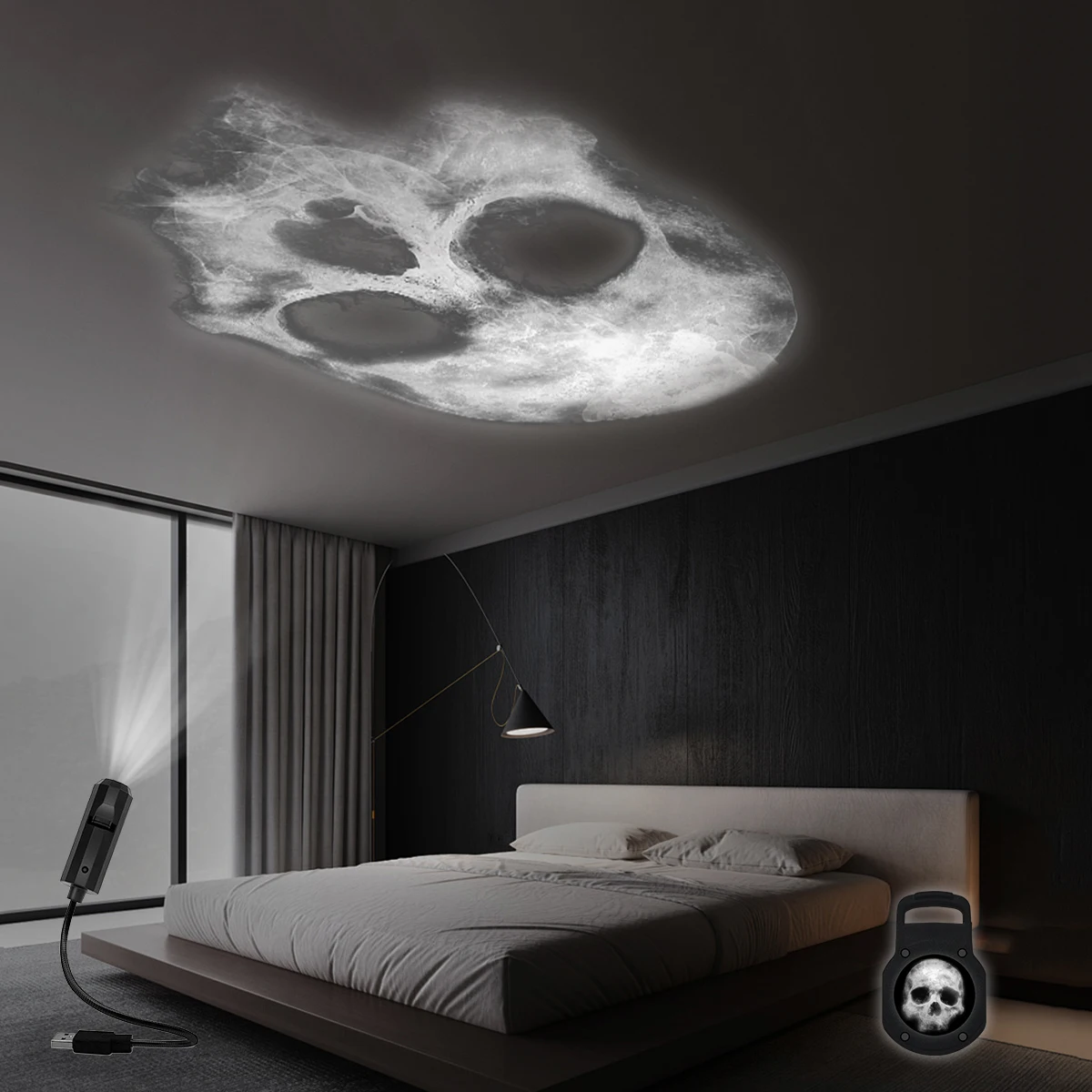 Lámpara de proyección de calavera, luz nocturna de iluminación USB