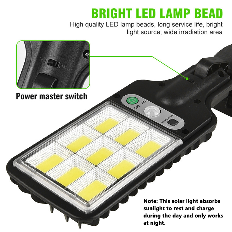 108COB Sensor Street Lamp 3 Light Modes Outdoor Waterproof Security Solar Lamps Garden Terrace Garage Door Street Lighting 72COB