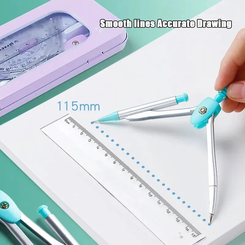 Набор карандашей с линейкой, компасом и геометрическим рисунком, 7 шт./комплект