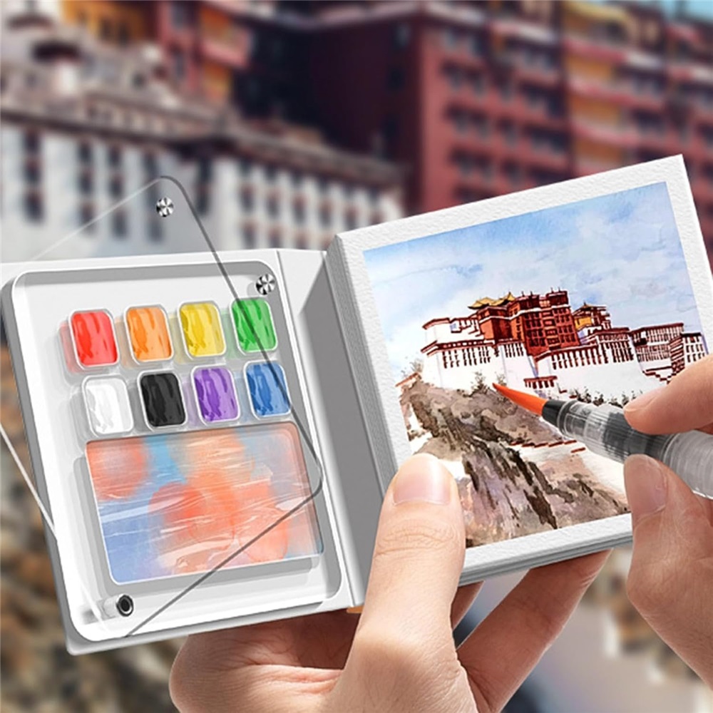Портативный мини-альбом для акварельных рисунков с лотком для краски — 50 листов, бумага средней толщины, идеально подходит для использования (краска в комплект не входит)
