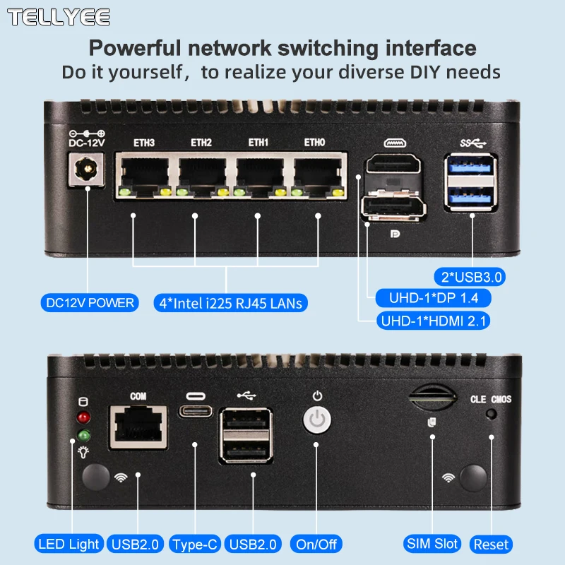 12th Gen Intel N150 2.5G Soft Router 4x i226-V Lans 1*COM RJ45 Fanless Mini PC HD DP USB-C pfSense Firewall Appliance PVE ESXi