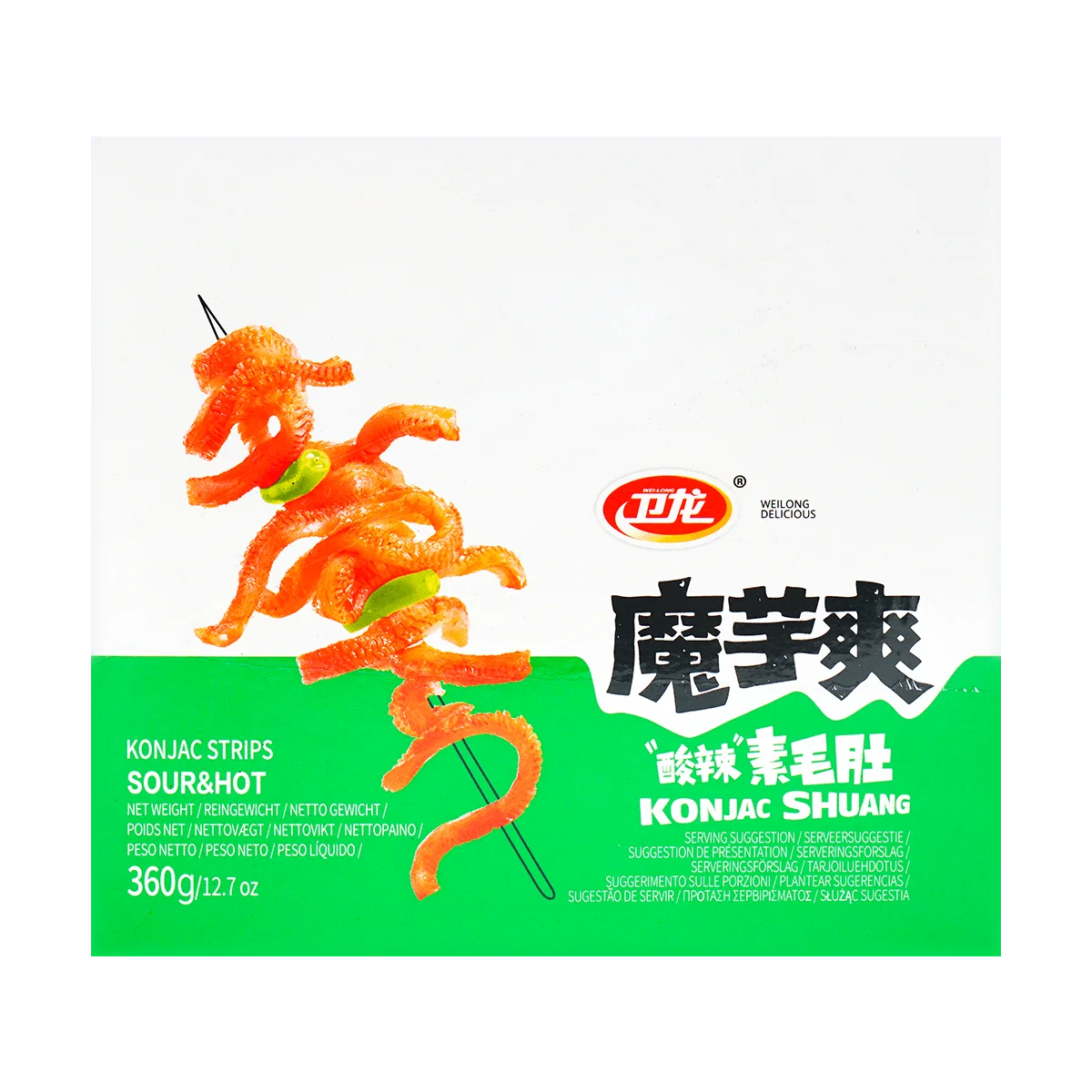 [6 Packs] WEILONG Hot & Sour Vegetarian Tripe - Konjac-Based, 12.7oz Each, Vegan Snack