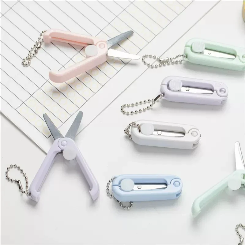 Cute Mini Portable Scissors Simple Folding Paper Cutter Student Stationery Scissor School Office Supplies Multifunction Keychain