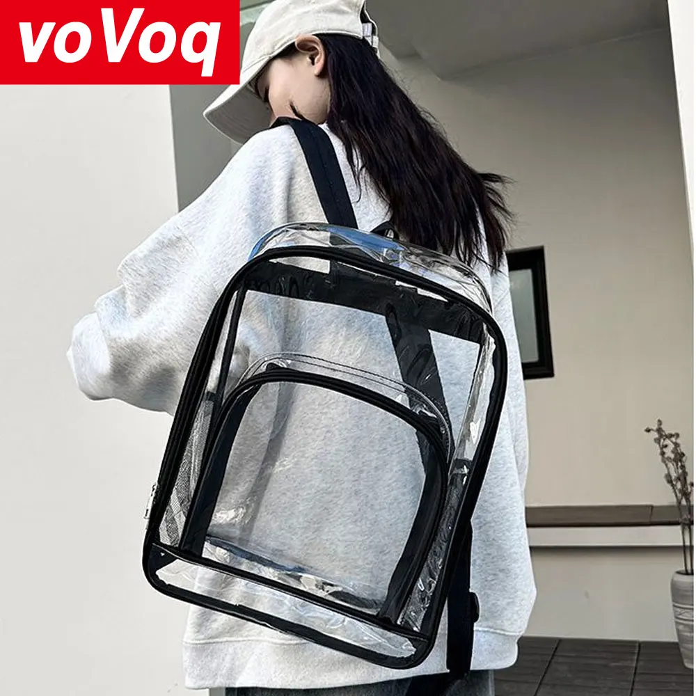 2025, transparenter, schwarz-weißer, hochwertiger, transparenter Rucksack für Damen und Herren, wasserdichte Strandtasche aus PVC mit großem Fassungsvermögen