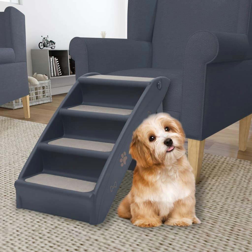 Compact Dark Grey Folding 4-Step Dog Stairs - Pet Steps for Easy Access