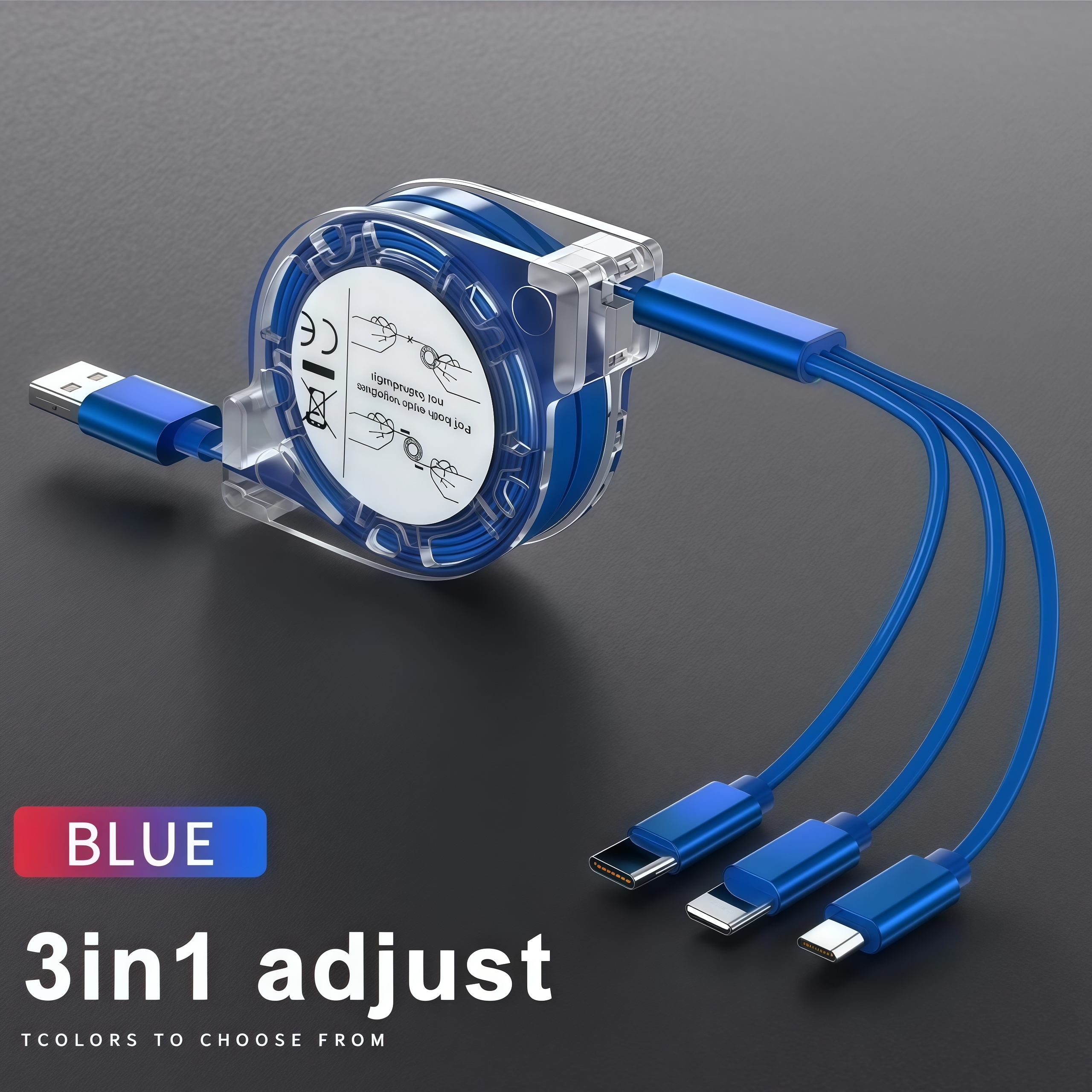 Stretch  Go 3-in-1 USB Cable | Universal 3A Fast Charging for iPhone 15, Samsung, Huawei, and All Android Phones