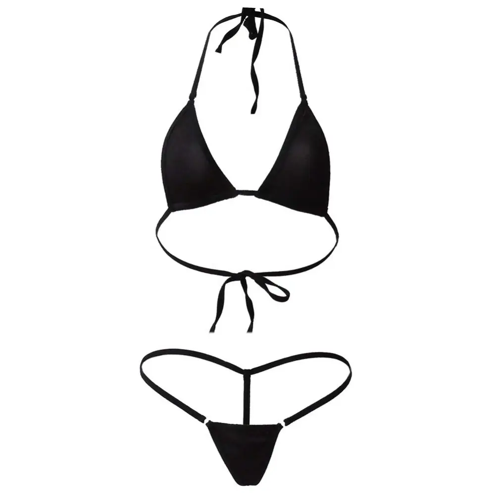 Maillot de bain d'été pour filles 2 pièces dame Sexy couleur unie licou Mini soutien-gorge string Bikini ensemble maillot de bain maillot de bain