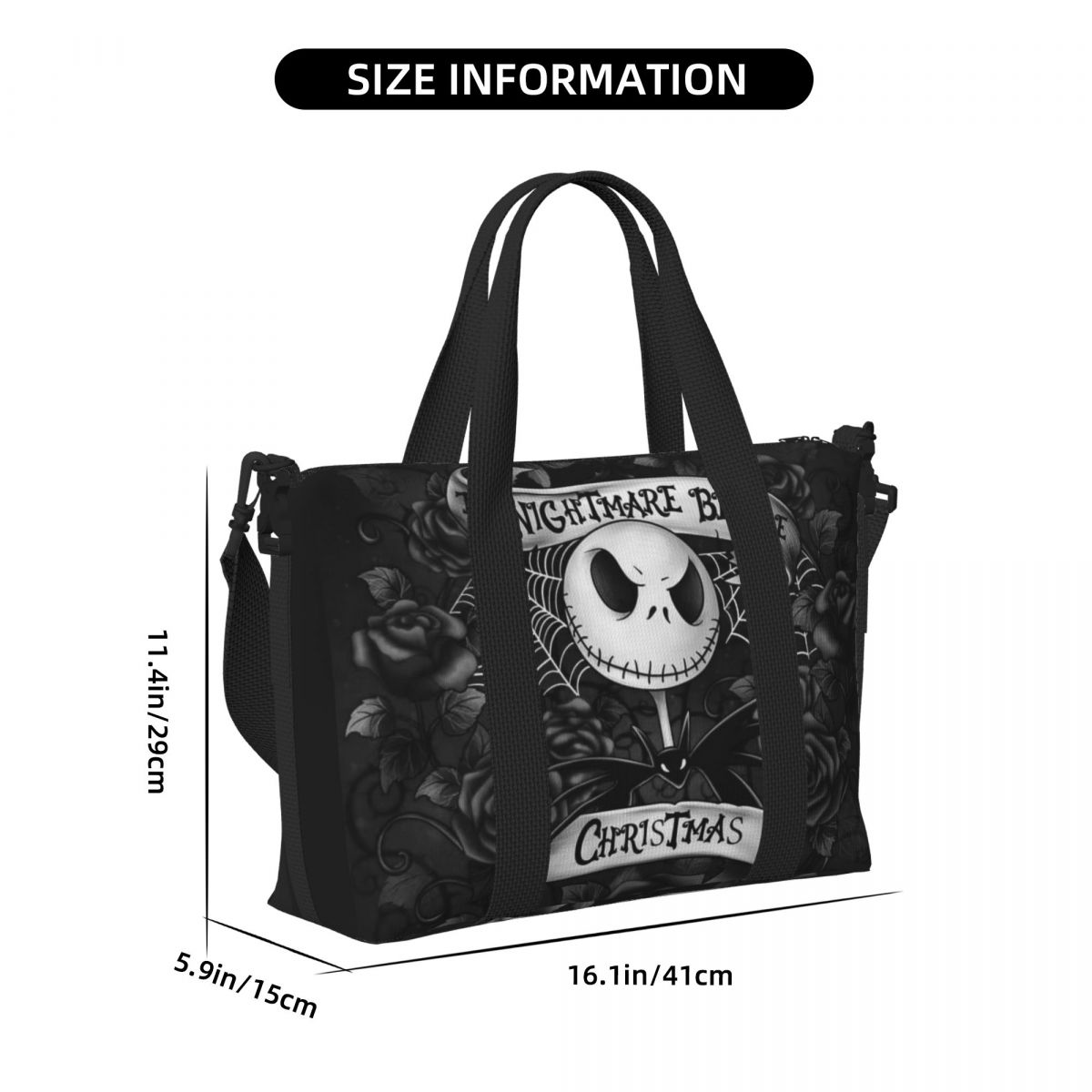 Benutzerdefinierte The Nightmare Before Christmas Strand-Einkaufstasche für extra große Fitnessstudio-Handgepäck-Reisetaschen mit Totenkopf-Jack-Skelett