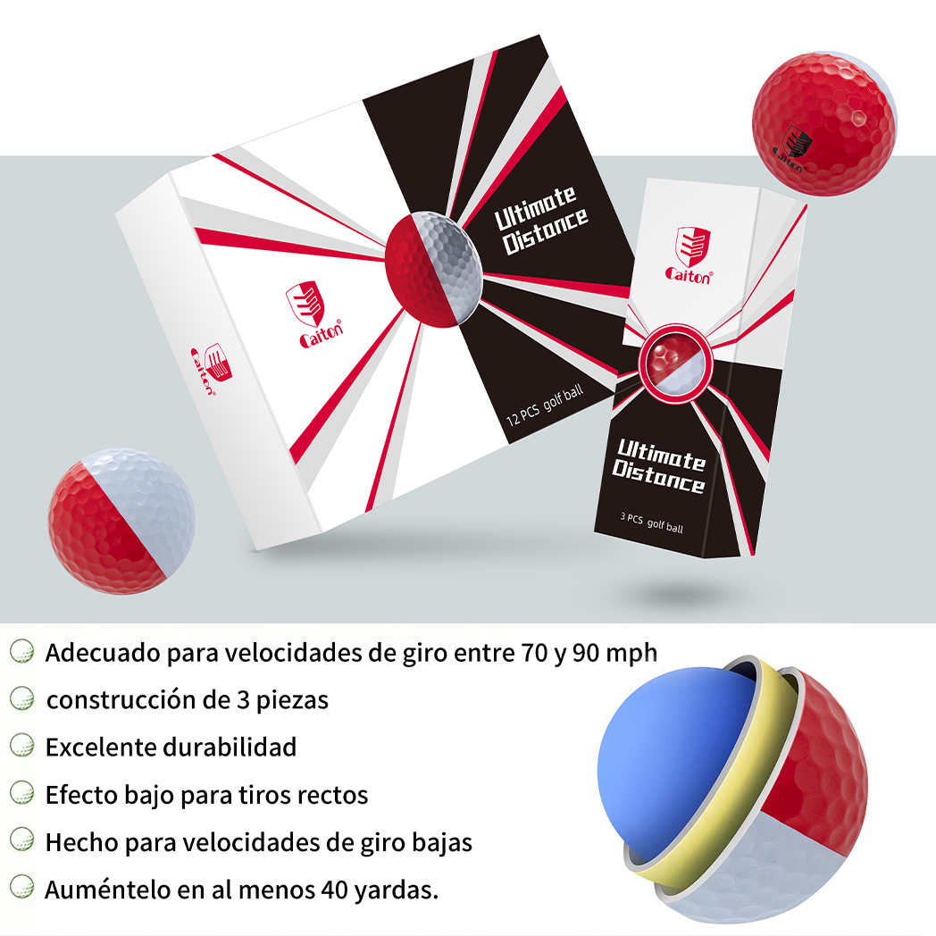 Caiton 12/6/3 Uds pelota profesional de tres capas de alto rebote, fácil de tocar de larga distancia, pelota de Golf de Control de competición profesional