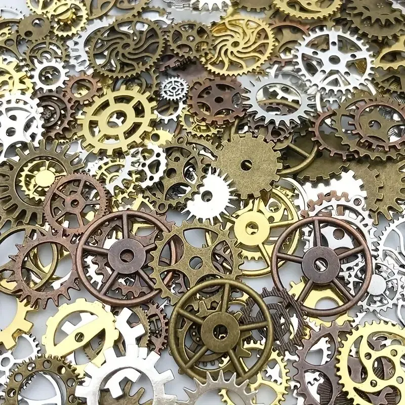 ประมาณ 50g สุ่มผสมสีขนาดผสมโลหะ Steampunk Cogs เกียร์ Charms จี้สําหรับเครื่องประดับ DIY ทําอุปกรณ์