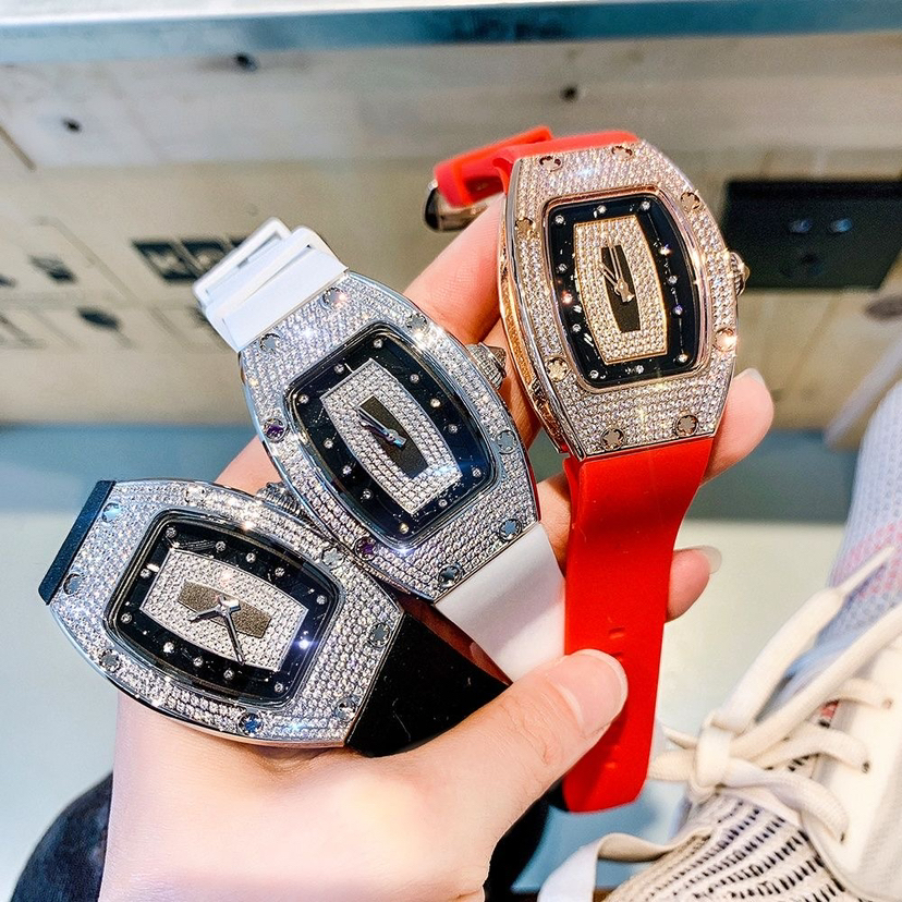 Новые модные роскошные часы Tonneau для женщин, кварцевые часы с кристаллами, силиконовым желе, подарки для студентов, Reloj Mujer, женские наручные часы