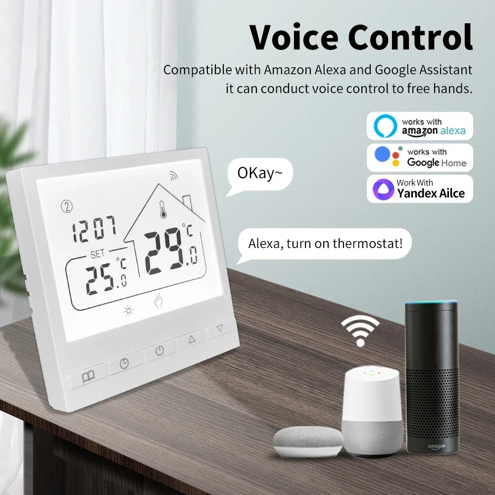 Controlador de temperatura inteligente do termostato WiFi, aquecimento elétrico do assoalho, caldeira de água e gás, Google Home, Alexa