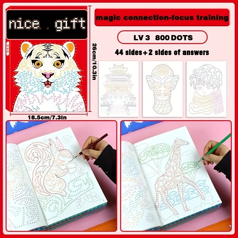 44 complex patterns+answers, digital connected drawing book,3 different difficulty levels, concentration,and patience training ﻿