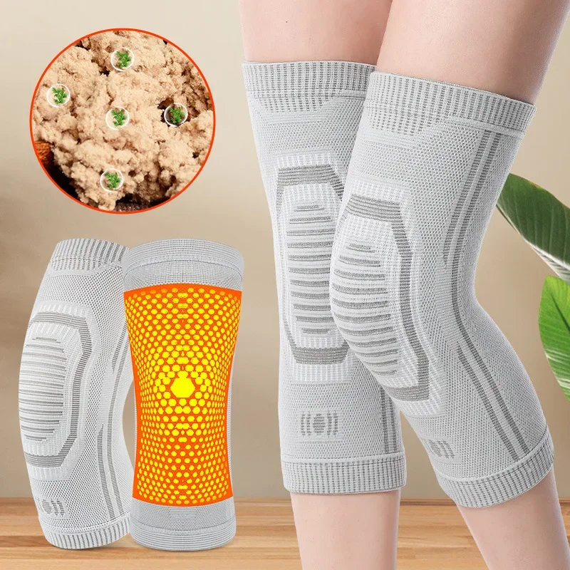 Aquecedores de joelho de grafeno artemísia para idosos, capas térmicas ajustáveis para pernas, suporte à prova de frio para alívio da dor da artrite no inverno