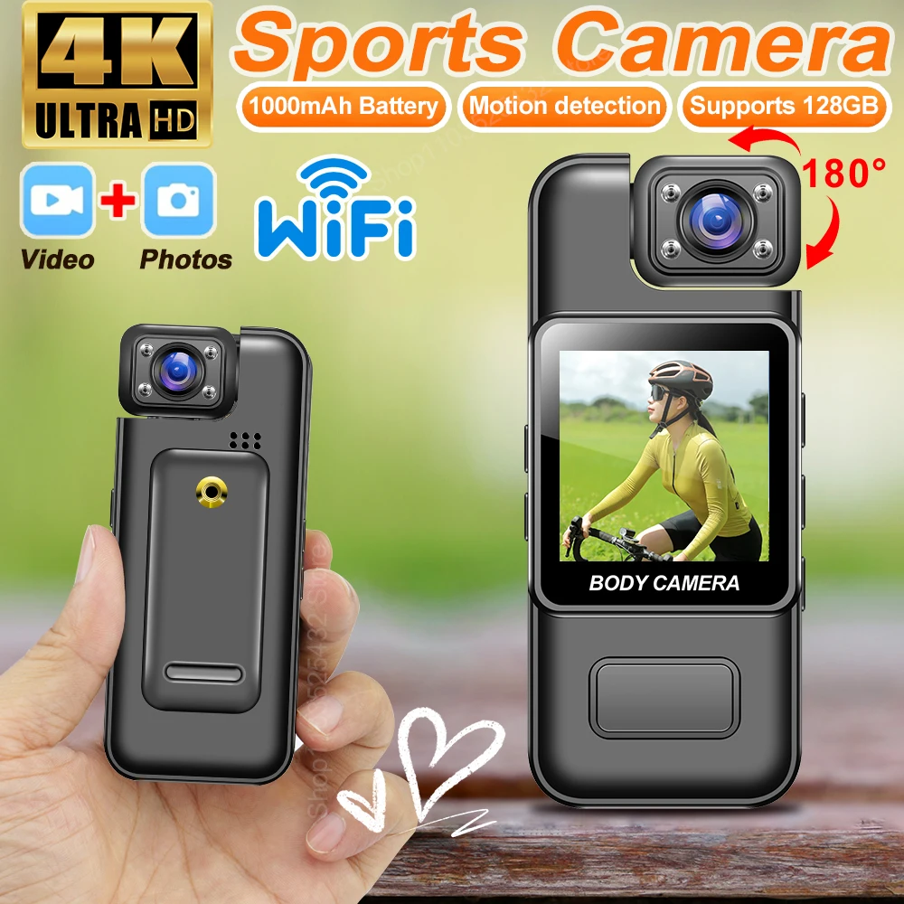 Mini cámara Ultra HD 4K WiFi, grabadora de vídeo Digital portátil, cámara corporal de policía, visión nocturna infrarroja, videocámara deportiva DV pequeña