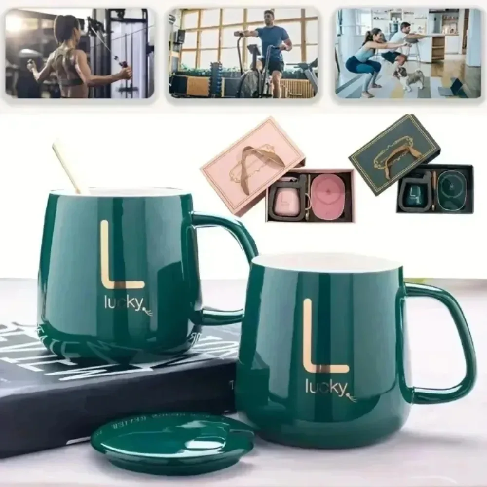 Caneca conjunto de presente de natal simplicidade prático termostato copo multi cenário aplicar canecas de cerâmica quentes com colher e sacos organizadores