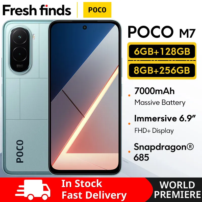 【Estreia mundial】POCO M7 Versão Global Smartphone 128GB 256GB Snapdragon 685 NFC 7000mAh bateria Immersiva 6.9 "FHD + Display