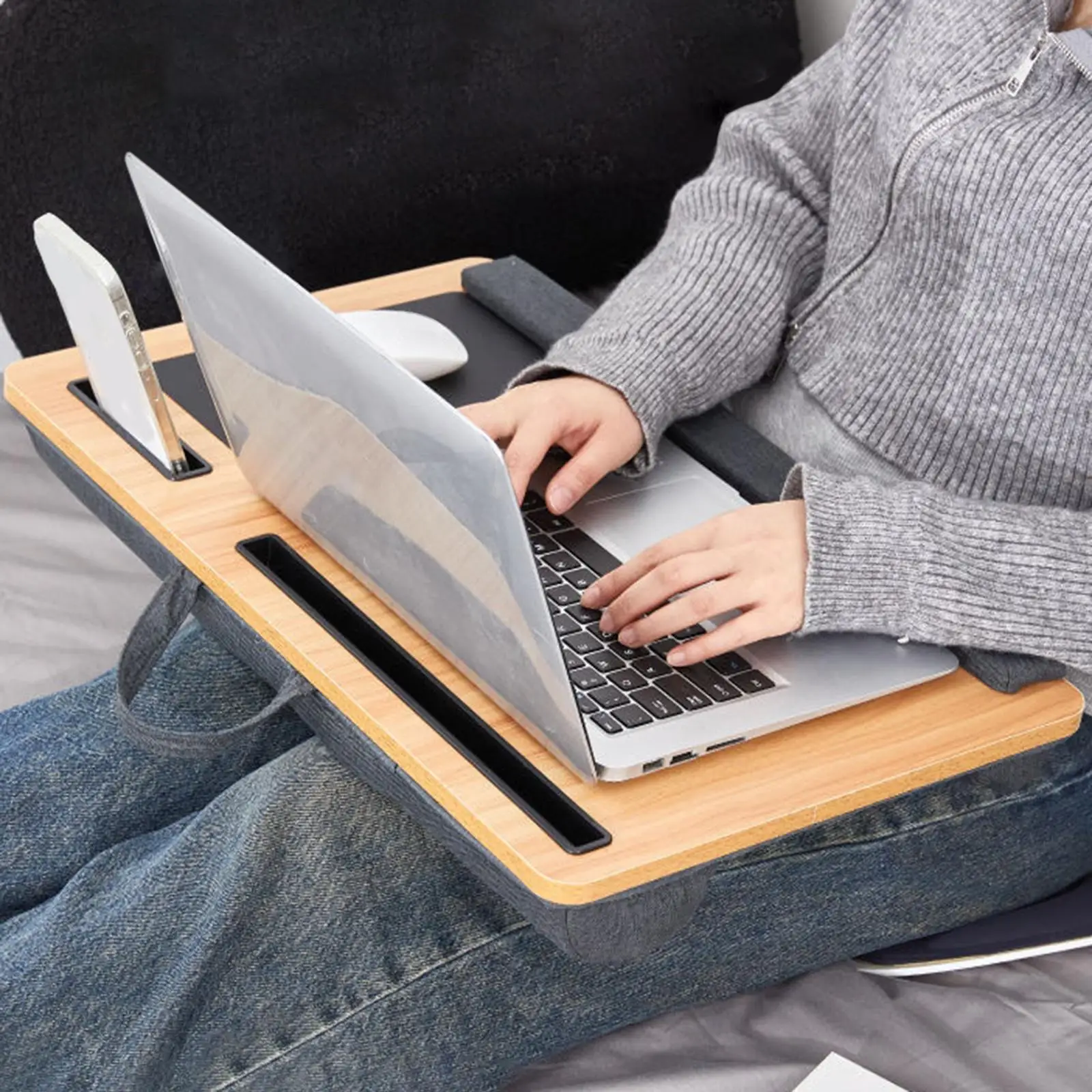 Laptop Lap Desk with Cushion with Handle Tablet Support Phone Holder for Travel Bed Sofa Couch Home Office Workstation Reading