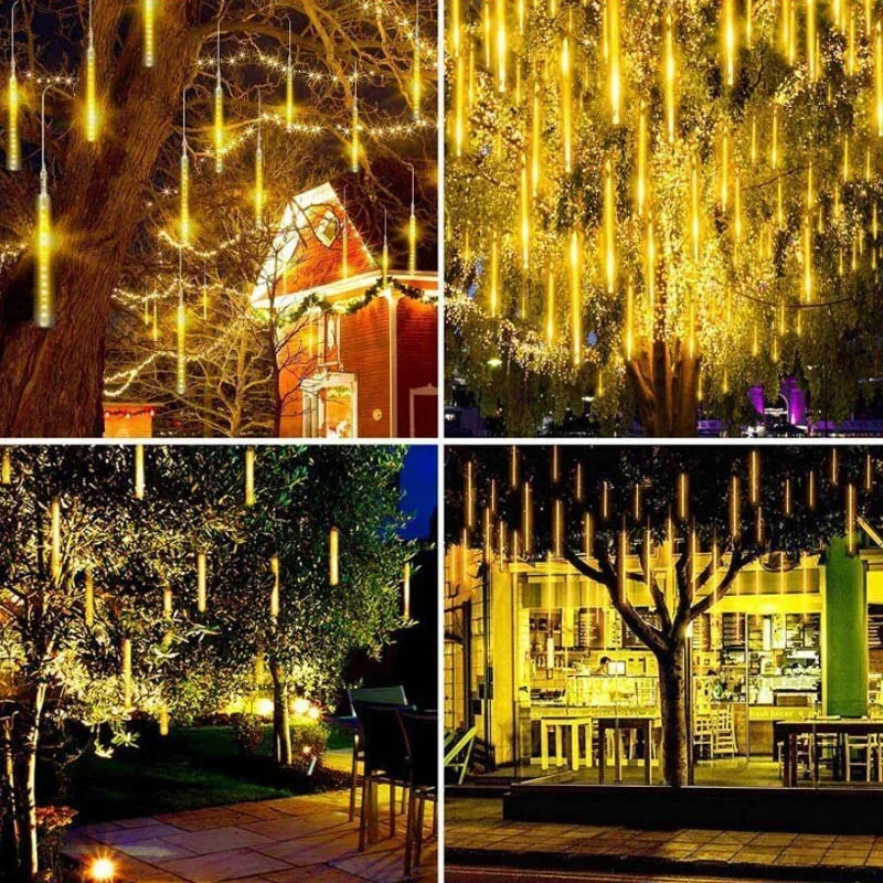 กลางแจ้งฝนดาวตก LED ไฟ Falling Rain Drop Fairy String Light กันน้ําสําหรับคริสต์มาสปาร์ตี้ Garden Holiday ตกแต่ง