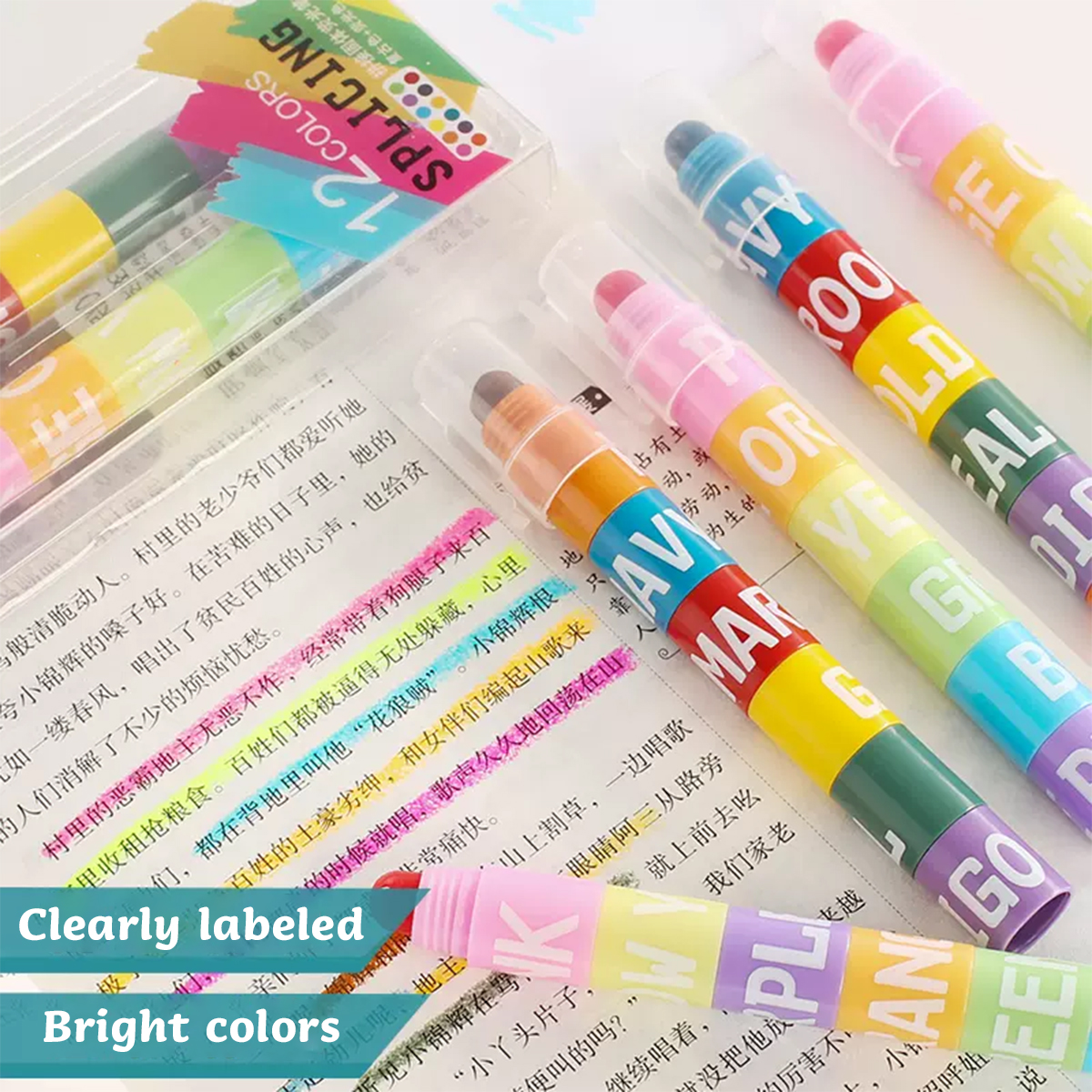 12-Farben-Spleißen, fester Textmarker, mehrfarbiger Stift, Graffiti-Stift, Schlüssellinie, Markierungsstift, Schule, Bürobedarf, Schreibwaren