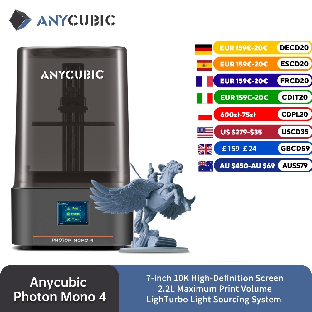 Anycúbico fóton mono 4 AE Version lcd resina uv impressora 3d de alta velocidade impressão 3d 7 "10k tela de alta definição 153x87x165mm tamanho de impressão