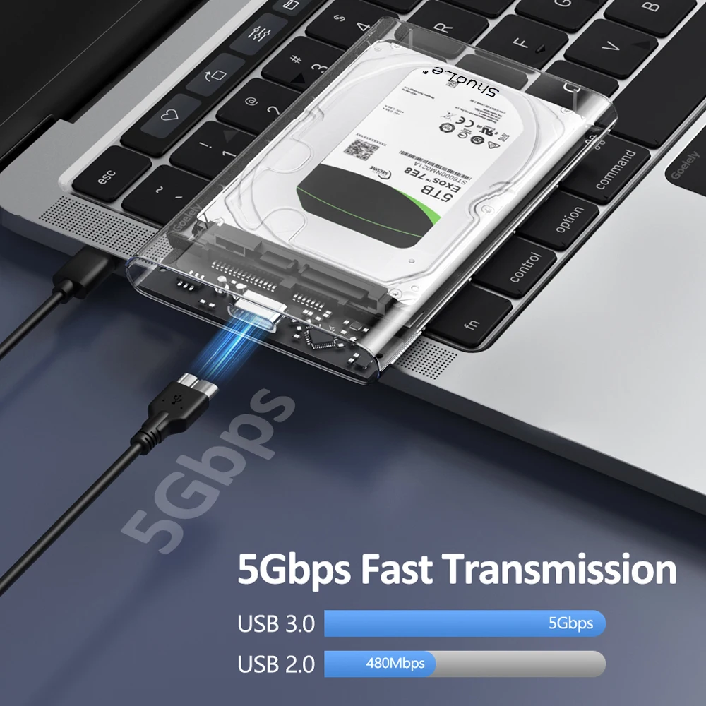 Caixa de disco rígido externo, caixa do disco rígido, SATA para USB 3.2, gabinete SSD, UASP, 2,5"