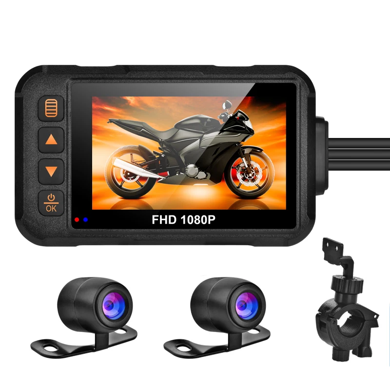 ACODO cámara impermeable 1080P para motocicleta  videocámara DVR para salpicadero de motocicleta de 3 pulgadas  frontal y trasera grabadora de vídeo  caja de visión nocturna negra
