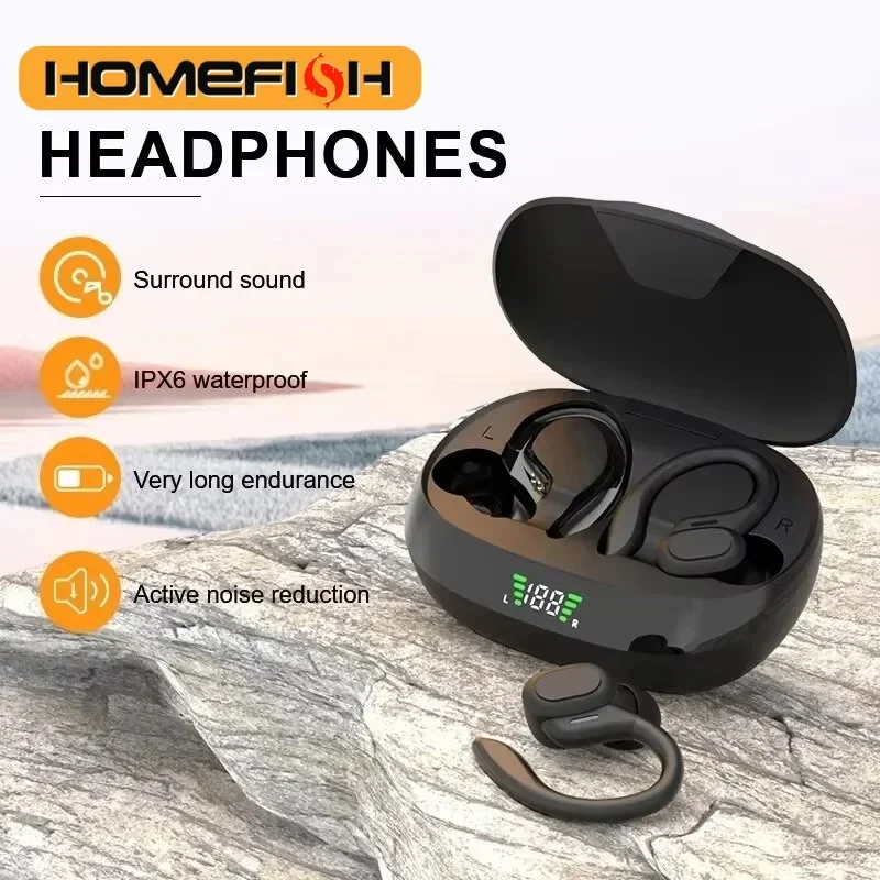 Słuchawki sportowe Bluetooth PHONEPACE SP16 z mocowaniem na ucho, długą żywotnością baterii, cyfrowym wyświetlaczem i redukcją szumów.