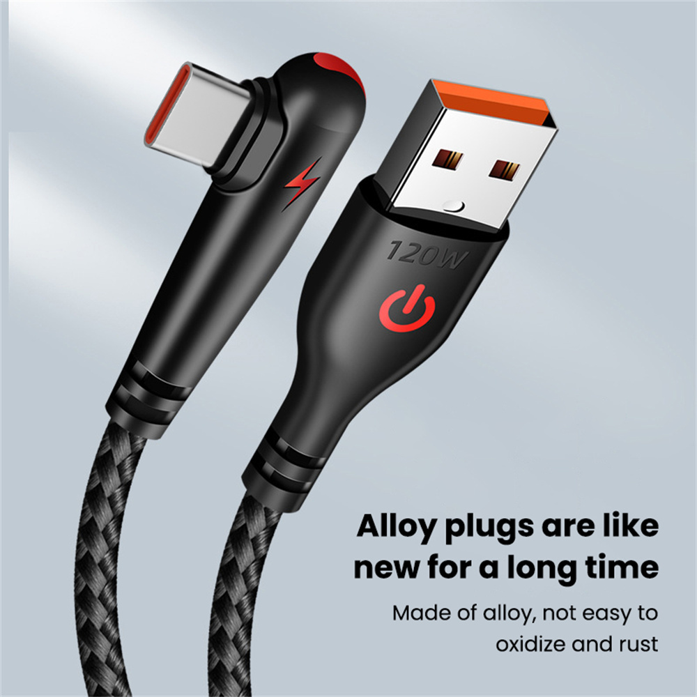 6A USB Type C Cable 120W 90 Degree Elbow Fast Charging Phone Charger Data Cord For Samsung Xiaomi Huawei USB C Quick Charge Wire