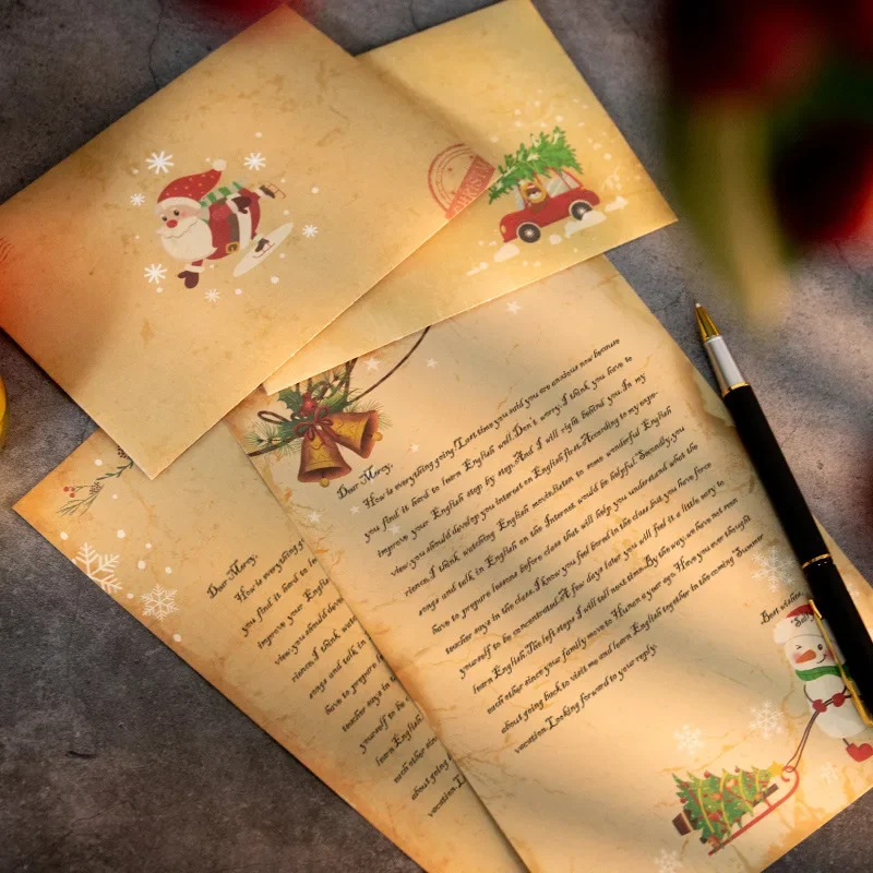Weihnachts-Schreibpapier-Umschläge-Set, hübsches Briefpapier, Cartoon-Weihnachtsmann, Schneemann, Geschenk für Freunde