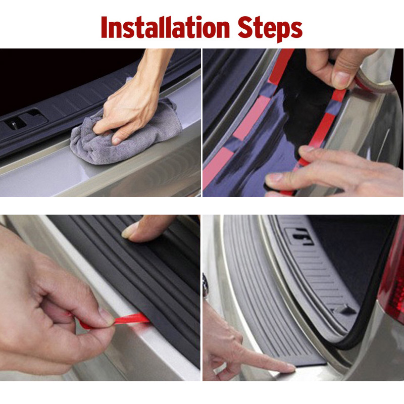 Carbon Fiber Universal Car Trunk Door Guard Strips Sill Plate Protector Rear Bumper Guard Rubber Mouldings Pad Trim Cover Strip