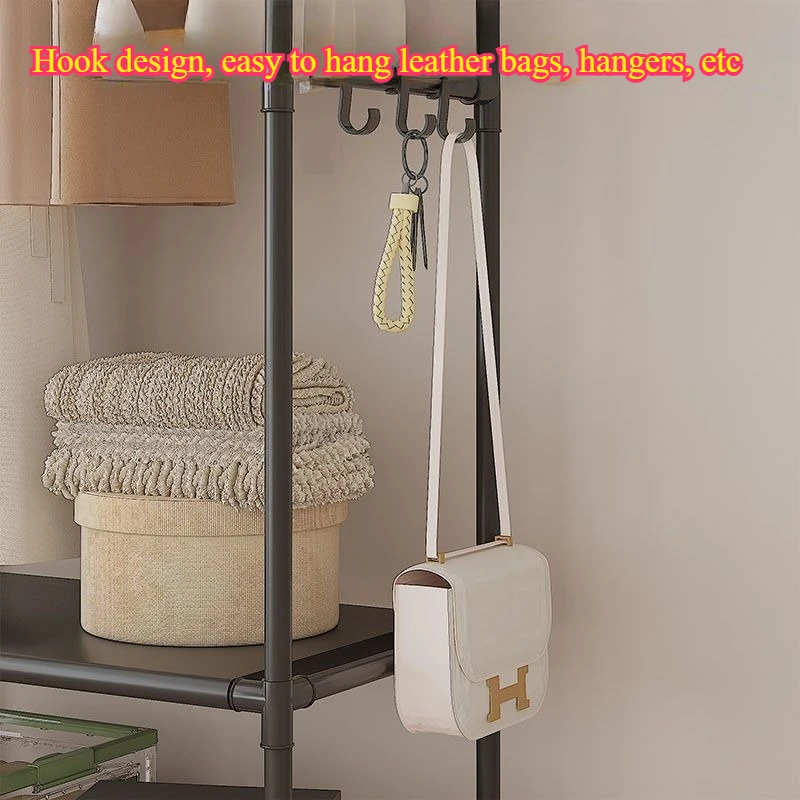 Simple Multifunctional Coat Rack Shelf Home Dormitory Floor Hanger Movable Clothes Rack, Storage Rack