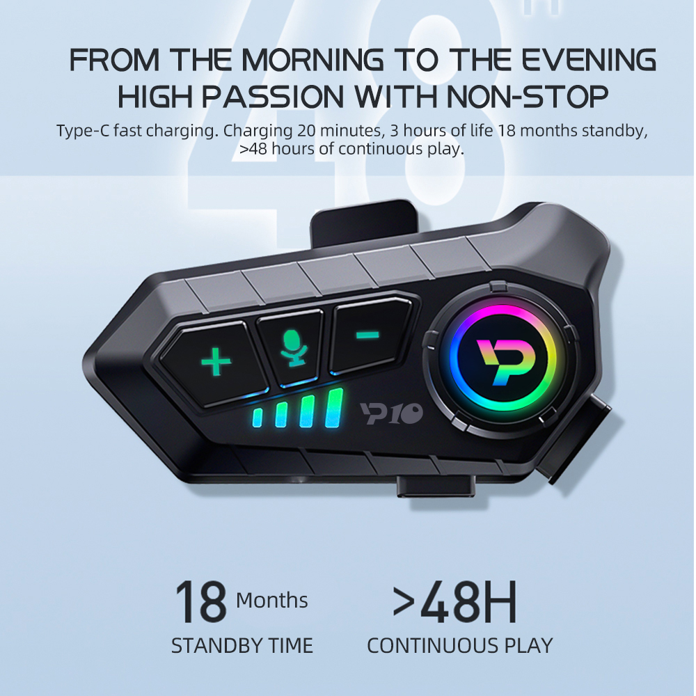 Bluetooth Motorcycle Helmet Headset 5.3 Wireless IPX6 Waterproof Noice Reduction Earphone 2000mah Long Standby Handsfree