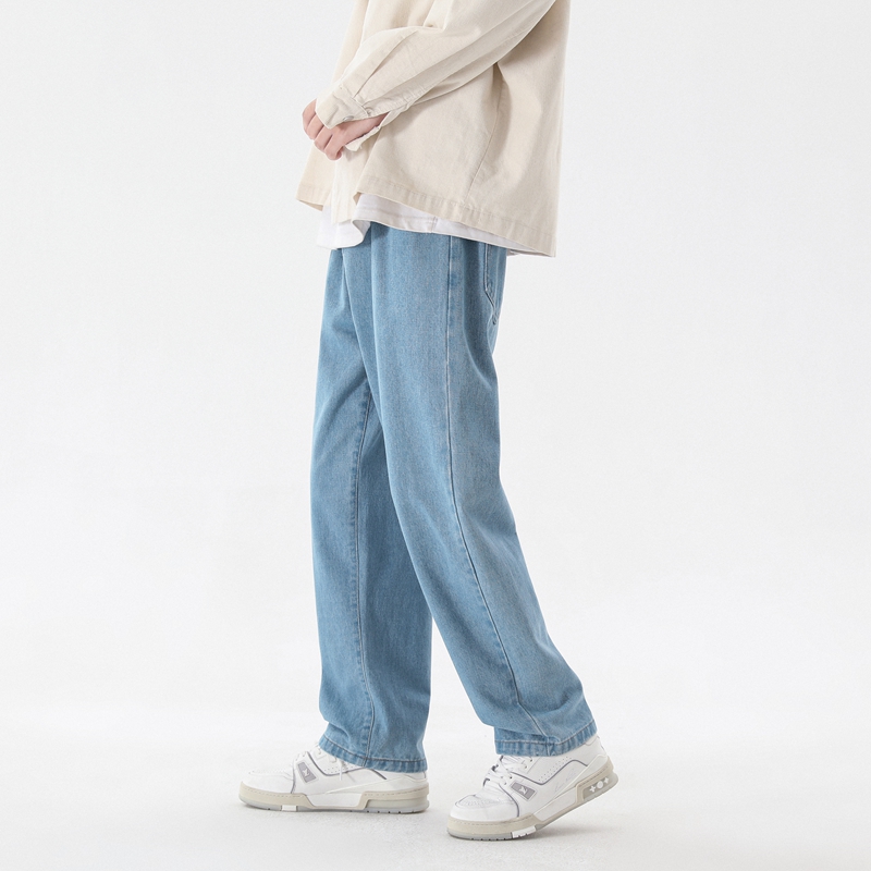 2023 neue Koreanische Mode Für Männer Casual Ankle-Länge Jeans Klassische Mann Gerade Denim Breite bein Hosen Hellblau grau Schwarz 3XL