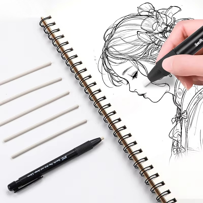 Eraser Pen Mechanical Rubber Refillable Pen Sketch Drawing Press Retractable Pencil Correction Highlight Rubber Art Supplies