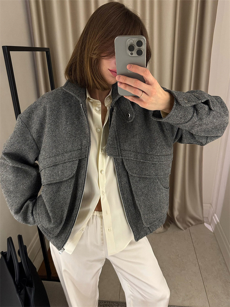 Tossy Herbst Grau Zipper Outwear Jacken Weibliche Feste Lose Patchwork Hohe Taille Gestellte Top Mantel Streetwear frauen Y2k Jacken