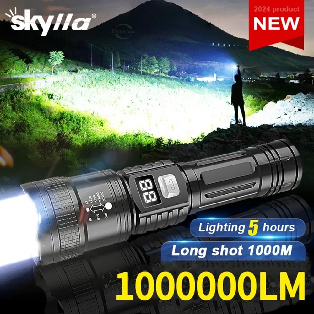 Linternas LED recargables portátiles, linterna táctica militar de alta potencia, lámpara con Zoom para acampar al aire libre y pescar
