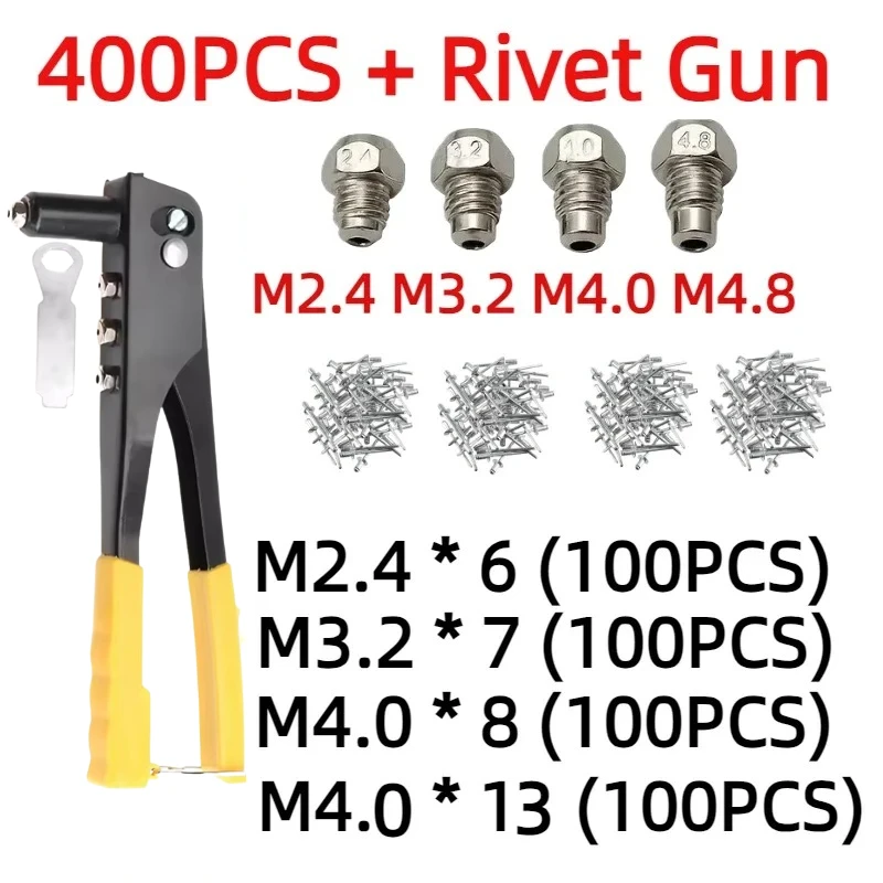 120/200/400/600 pièces ensemble de pistolet à riveter robuste ensemble de riveteuses à main pince à rivets aveugles pistolet bricolage Rivets écrou outils automobiles