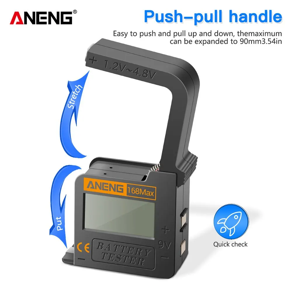 Aneng เครื่องทดสอบแบตเตอรี่ลิเธียมแบบดิจิตอล, เครื่องทดสอบแบตเตอรี่ลิเธียมแบบสากล168Max เครื่องวิเคราะห์โหลดลายตารางหมากรุกเครื่องวิเคราะห์โหลดเซลล์ปุ่มตรวจสอบ AAA
