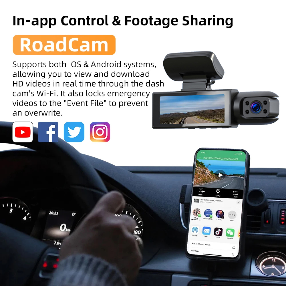1080P WIFI Dual-Kamera-Dashcam für Autos, vorne und innen, Autokamera mit IR-Nachtsicht, Loop-Aufnahme, Weitwinkel-Auto-DVR kam