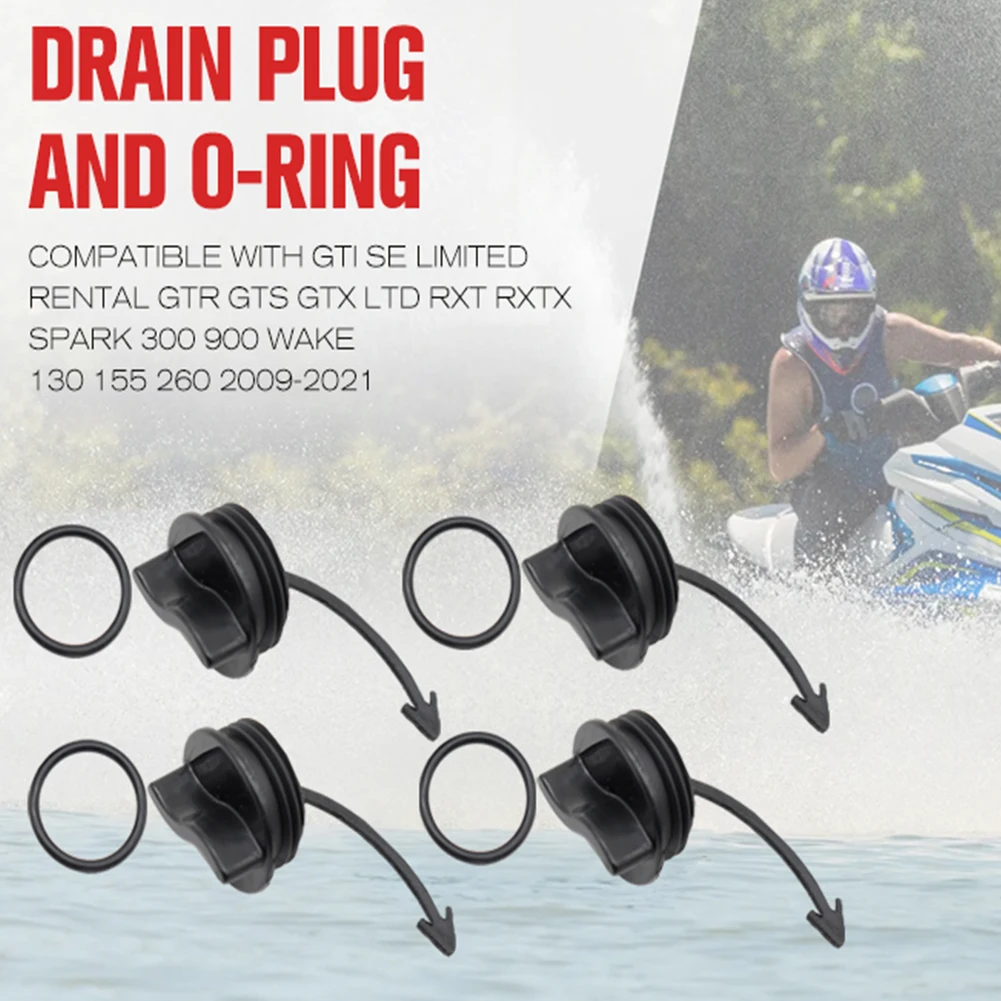 O plugue de drenagem de 4 unidades substitui 292001352 292001320 292002024   Plugue de drenagem preto e anel de vedação compatível com SeaDoo Spark RXT GTI GTX Wake