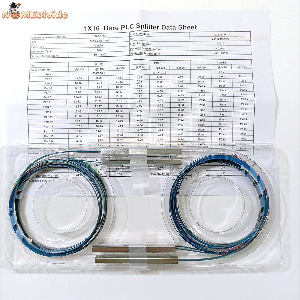 Divisor PLC desnudo de fibra óptica, sin Cable conector, 250um, 0,25mm, 10 piezas, 1x2, 1x4, 1x8, 1x16