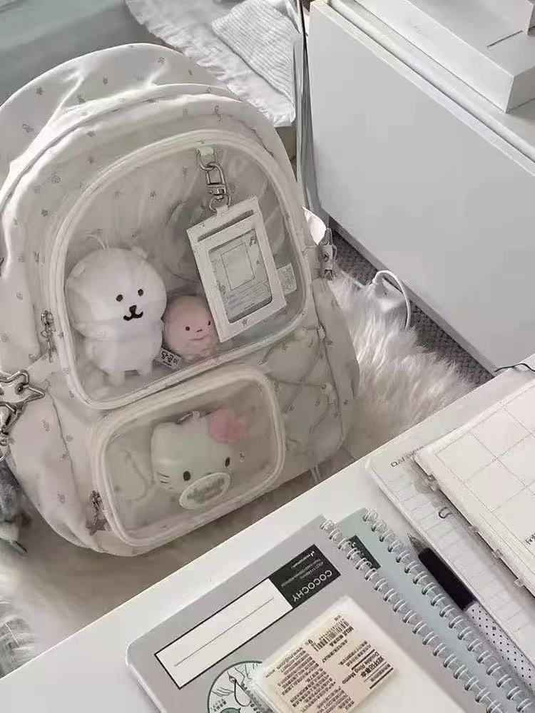 여성 블랙 학교 가방 일본 Kawaii Ita 배낭 대용량 디자인 투명 배낭 Sweetwear Y2k 가방 2025 새로운 트렌드