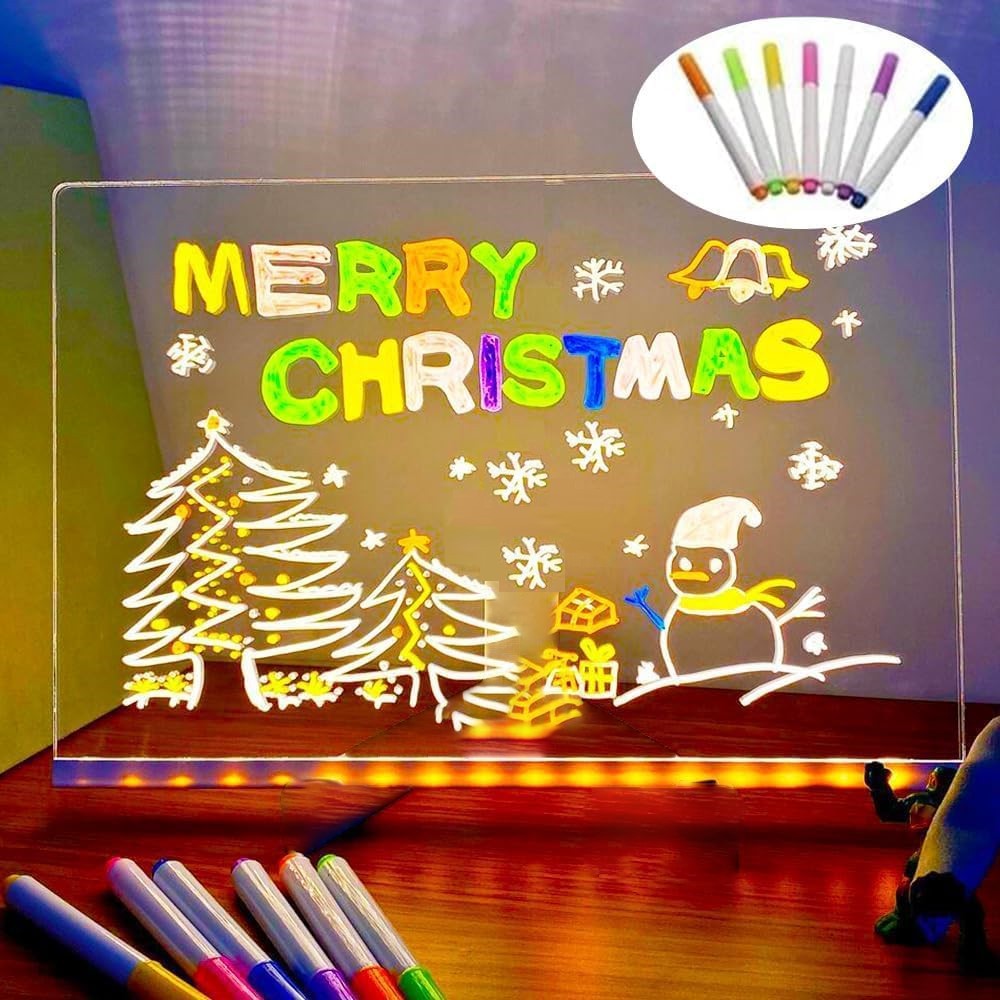 Light Up Acrylic Message Board Rewritable DIY Children's Glowing Drawing Board Message Lamp With 7 Colorful Pens