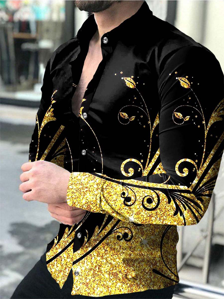 2024 neue Hawaiian Shirts Luxus Gold Muster Shirts Herrenmode Casual Shirts Lange Ärmel Revers Strand Shirts männer Kleidung
